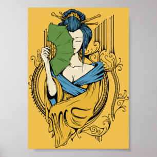 coola dekorativ japansk musikalisk geisha art poster