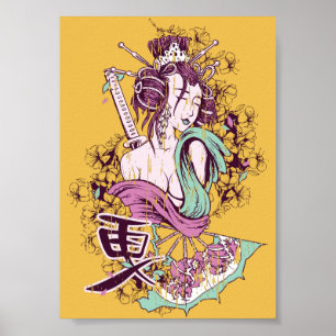 coola dekorativ japansk samurai geisha art poster