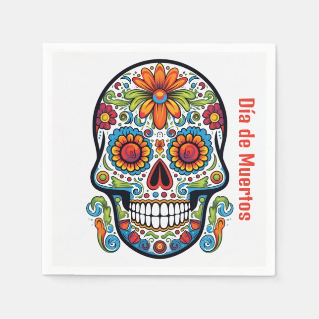 Coola Dia de Muertos doodle stil Calavera skalle Pappersservett (Framsidan)