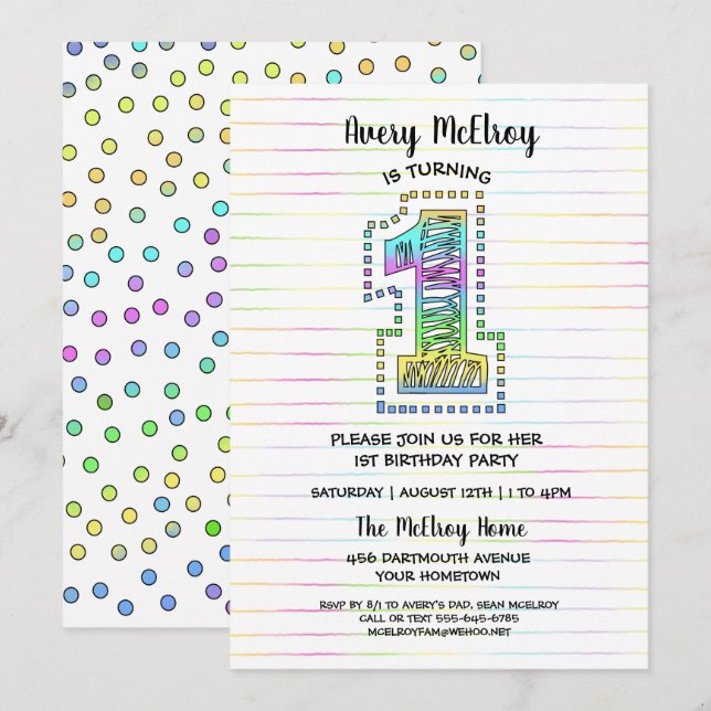 Coola DIMISK Roligt 1:a födelsedagarinbjudan Inbjudningar (Fram/baksida)