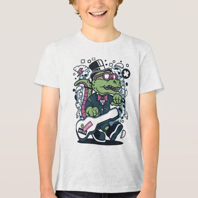 Coola Dino med Top hat Kids T-Shirt (Framsida)