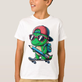 Coola Dino Skateboarding Back to school Art T Shirt
