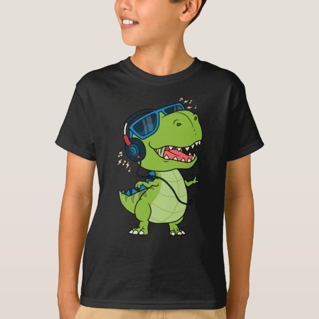 Coola dinosauer som lyssnar på musik t shirt (Framsida)
