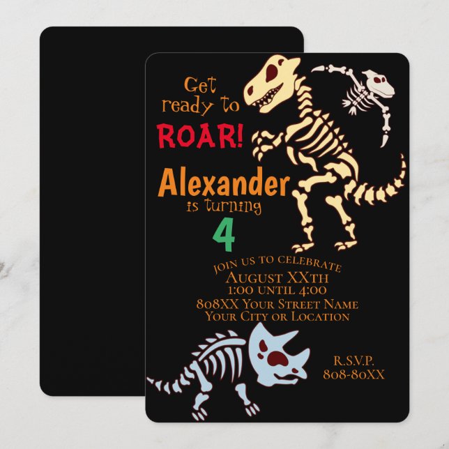 Coola Dinosaur Fossils Inbjudningar (Fram/baksida)