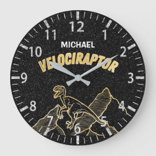Coola Dinosaur Velociraptor Guld Lineart Clock Stor Klocka