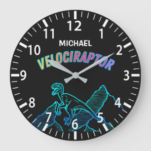 Coola Dinosaur Velociraptor Neon Lineart Clock Stor Klocka