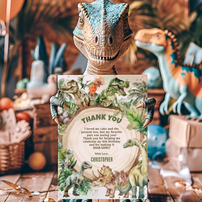 Coola Dinosaurs Greenery Dino-mite Födelsedagsfest Tack Kort (Skapare uppladdad)