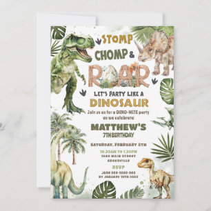 Coola Dinosaurs Jurassic Greenery Roarsome Birthda Inbjudningar