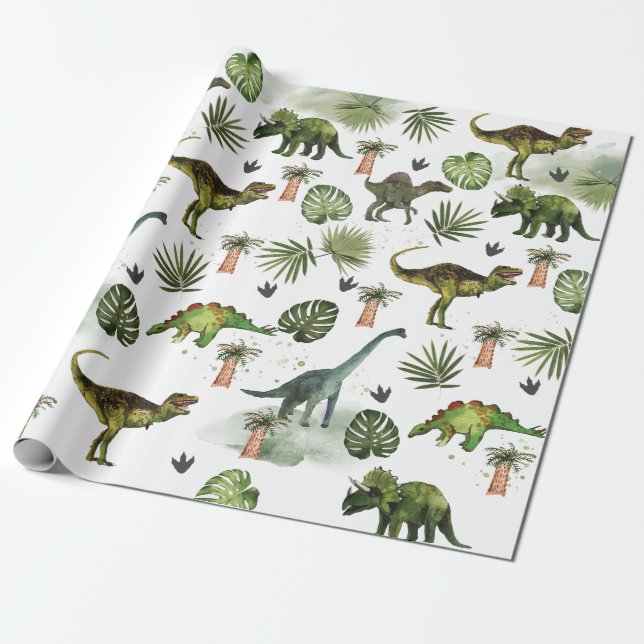 Coola Dinosaurs T-Rex Jurrasic Greenery Decoupage Presentpapper (Utrullad)