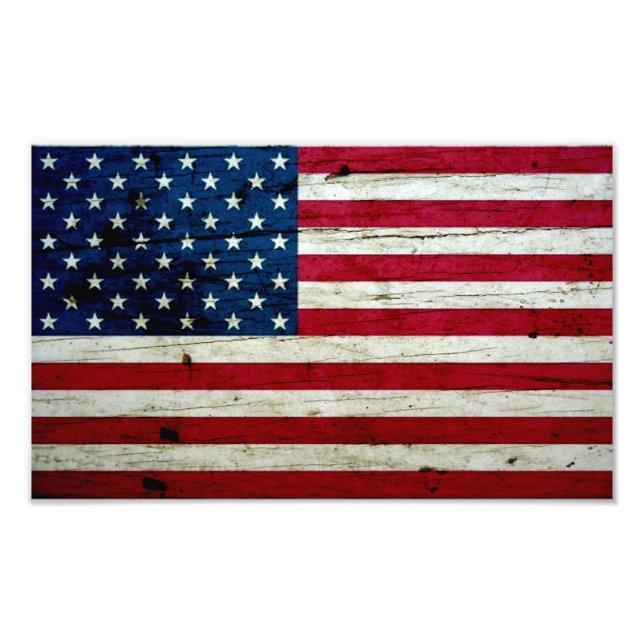 Coola Distress American Flagga Wood Rustic Fototryck (Framsidan)