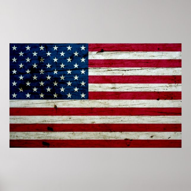 Coola Distress American Flagga Wood Rustic Poster (Framsidan)