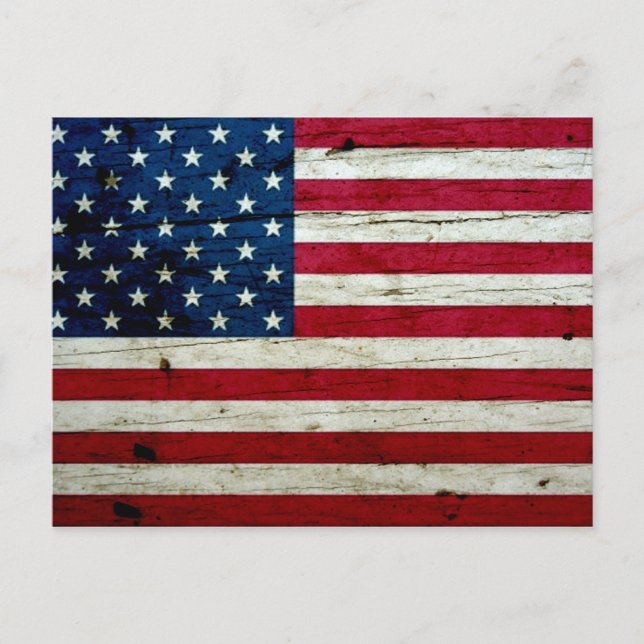 Coola Distress American Flagga Wood Rustic Vykort (Framsida)