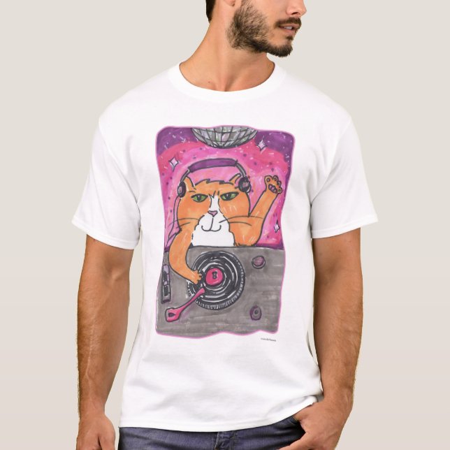 Coola Dj Cat Marker Art Illustration T Shirt (Framsida)