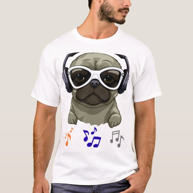 Coola DJ Pug: Ledig Herrmode Inspiration T Shirt (Framsida)
