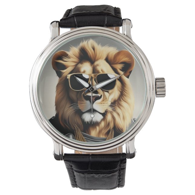 Coola djur med solglasögon och läder Jacka Armbandsur (Framsida)