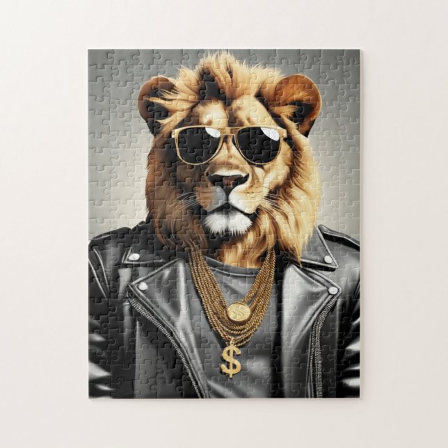 Coola djur med solglasögon och läder Jacka Pussel (Vertikal)