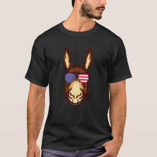 Coola Donkey Wearing USA flagga Sunglass US Americ T Shirt