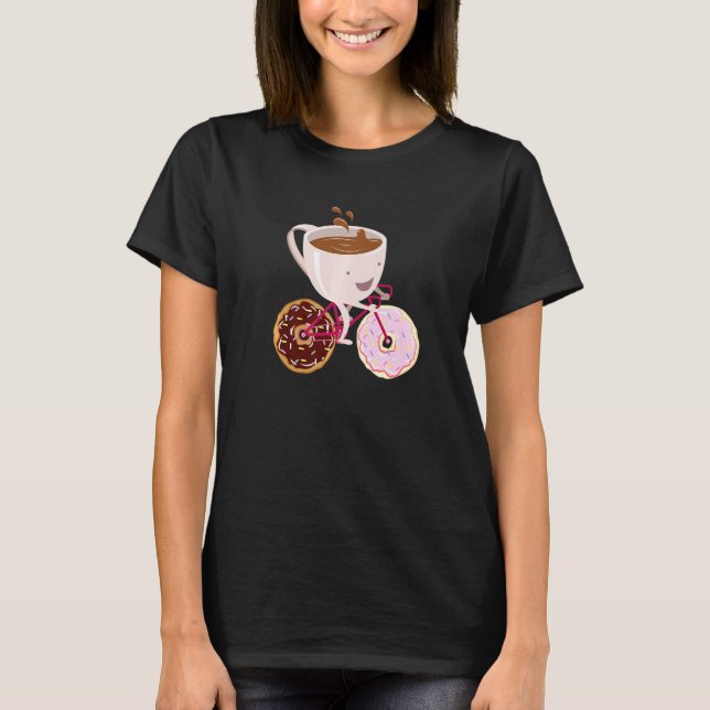 Coola Donut Coffee Bicycle Hand plockade Illustrat T Shirt (Framsida)