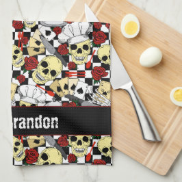 Coola Döskallar som visar chafetthattar Röd ros-ko Kökshandduk