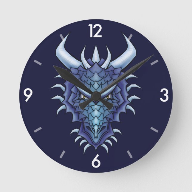 Coola Dragon Art - Lila Blue Magic Dragon Head Rund Klocka (Framsida)