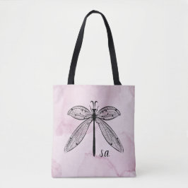 Coola Dragonfly Cottagecore Rosa Monogram Tote Bag Tygkasse
