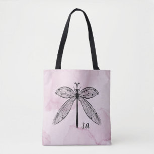 Coola Dragonfly Cottagecore Rosa Monogram Tote Bag Tygkasse