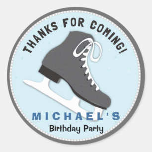 Coola Dudes Ice Skate Birthday Tack Sticker Runt Klistermärke