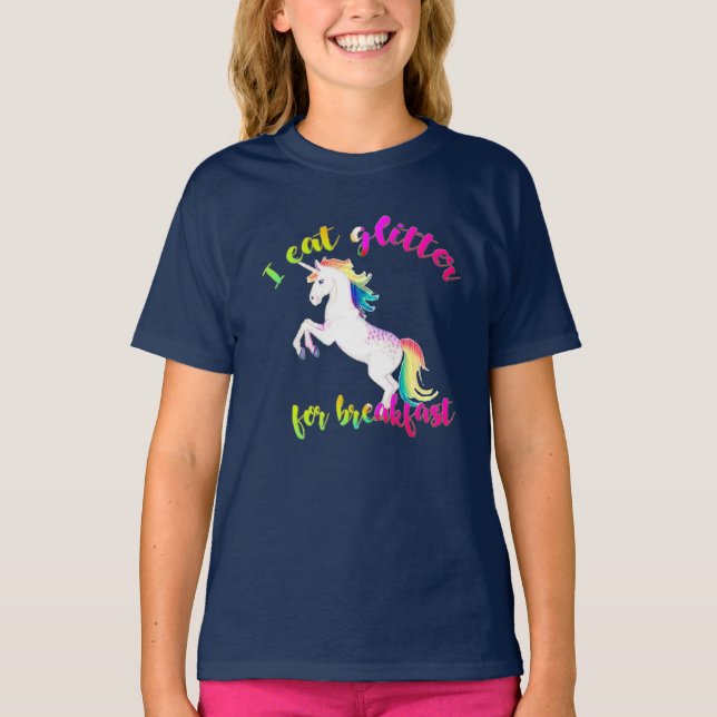 Coola Eat glitter till frukost Unicorn Funny T Shirt (Framsida)