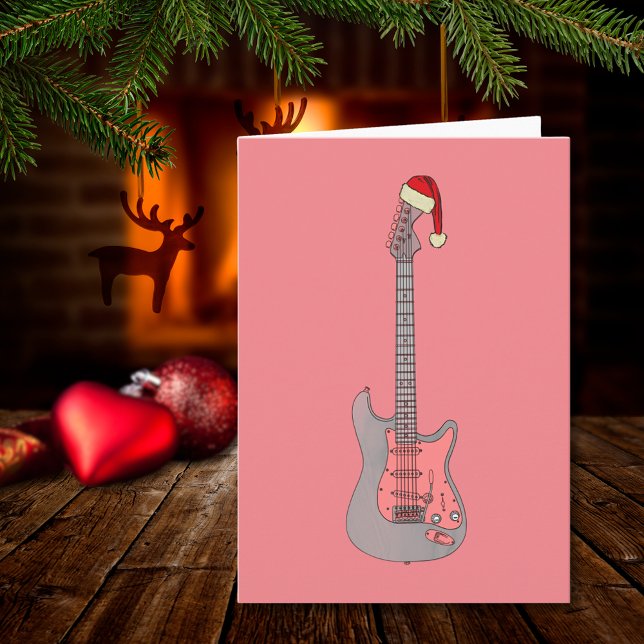 Coola Electric Guitar Santa Rosa Kort (Cool pink and gray christmas guitar stylish minimalist holiday greetings card)