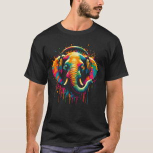 Coola elefant hörlurar musik konst jul födelsedag t shirt