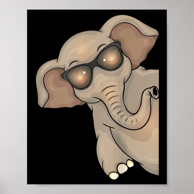 Coola elefant med solglasögon Kids Elephant Älskar Poster (Framsidan)