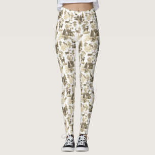 Coola Elegant Beige Hjort Fransk Toile Leggings