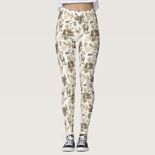 Coola Elegant Beige Hjort Fransk Toile Leggings (Framsida)