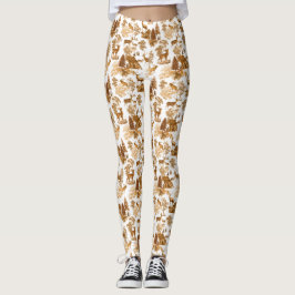 Coola Elegant Brun Hjort Fransk Toile Leggings