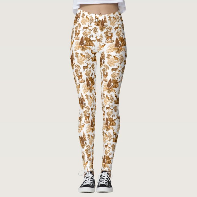 Coola Elegant Brun Hjort Fransk Toile Leggings (Framsida)