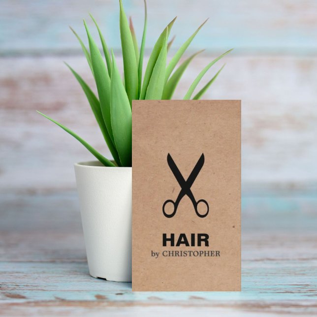 Coola Elegant Kraft Papper Black Scissor Hairstyli Visitkort (Skapare uppladdad)