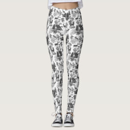 Coola Elegant Svartvit Fransk Hjort Toile Leggings