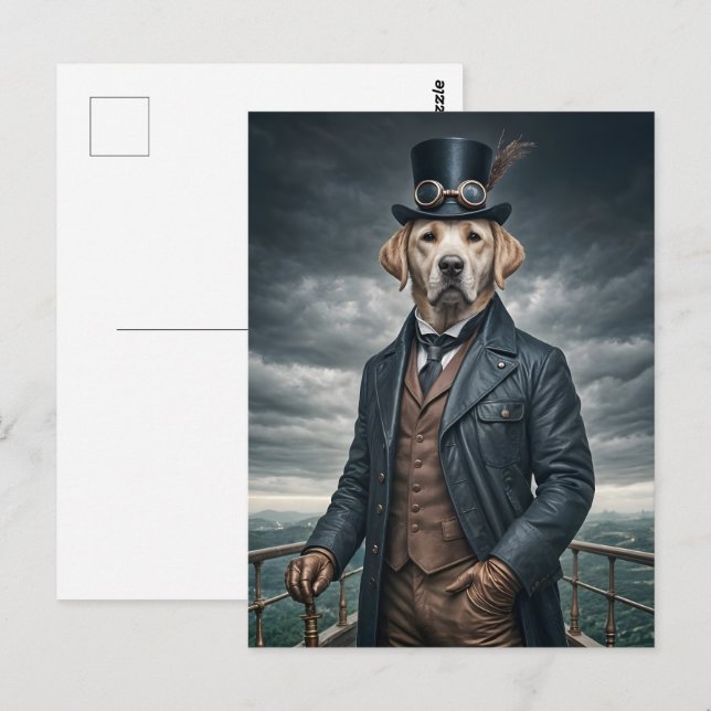 Coola Elegant Victorian Steampunk Labrador Hund Ar Vykort (Fram/baksida)