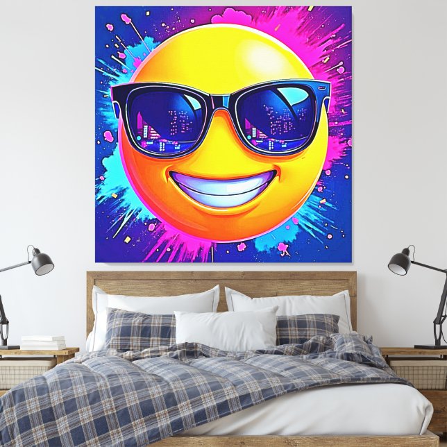 Coola 😎 Emoji Stänk Roligt Canvastryck (Insitu (sovrum))