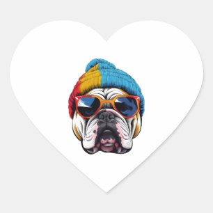 Coola English Bulldog Wearing A Beanie Hat Hjärtformat Klistermärke