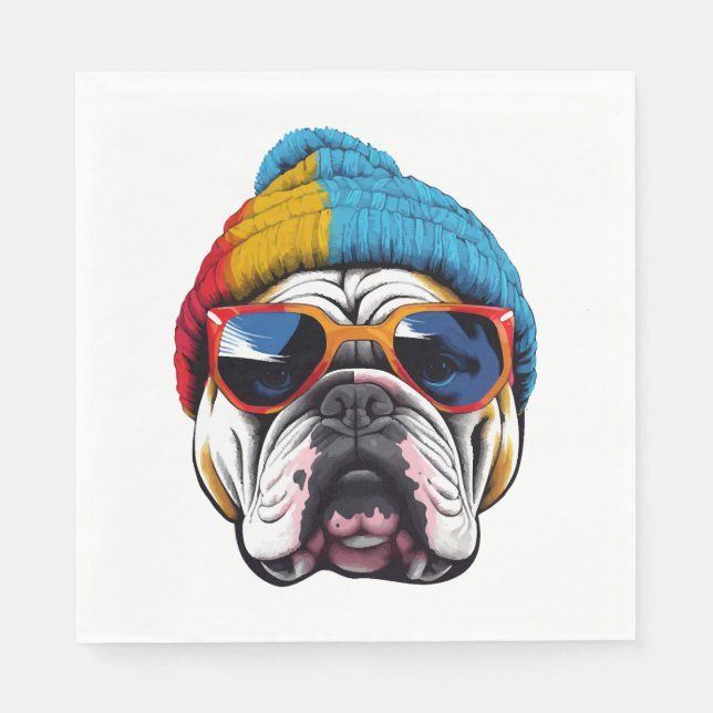Coola English Bulldog Wearing A Beanie Hat Pappersservett (Framsidan)