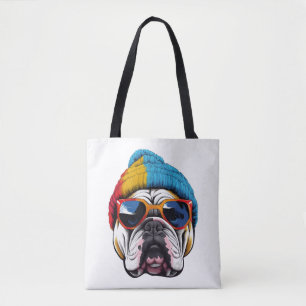 Coola English Bulldog Wearing A Beanie Hat Tygkasse