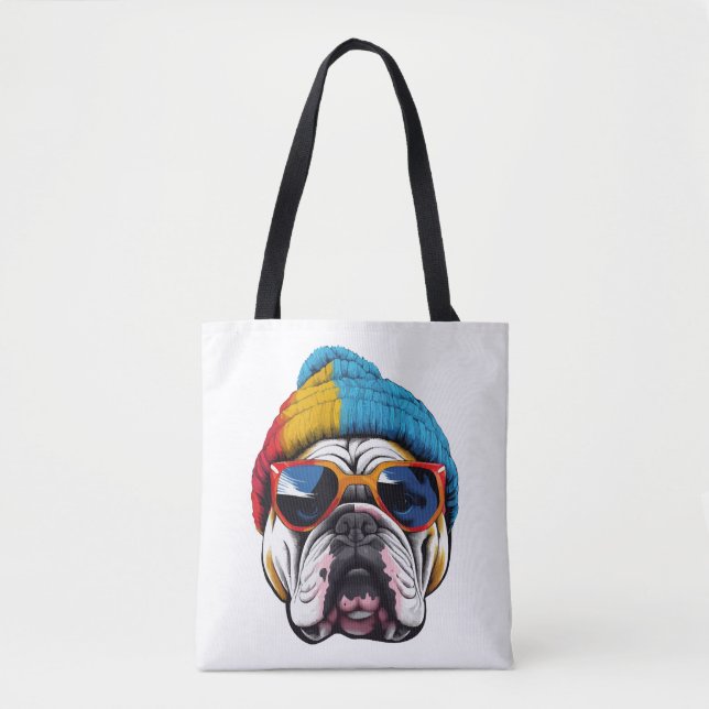 Coola English Bulldog Wearing A Beanie Hat Tygkasse (Framsida)