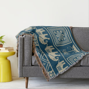 Coola Etniska mönster Trendig elephants blue Filt