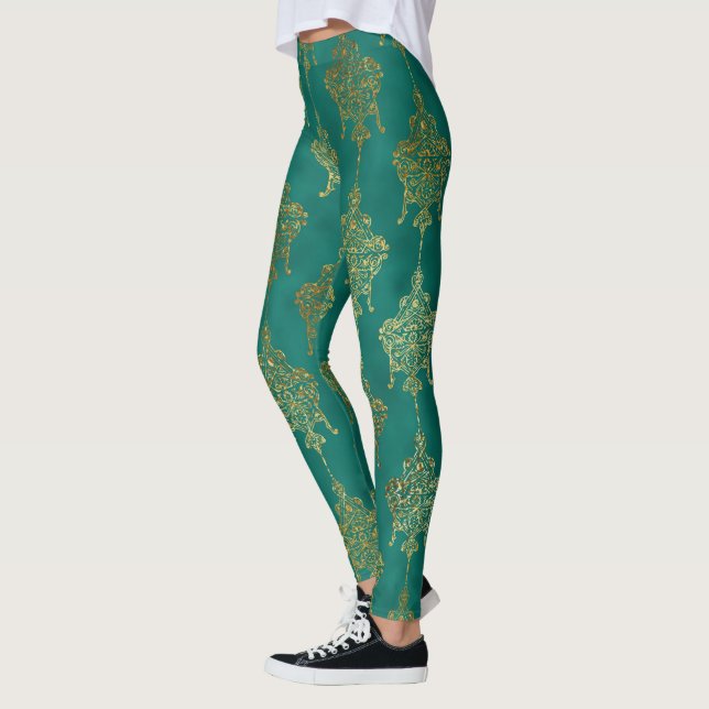 coola ett av en typ grönt guld foil mönster kvinno leggings (Vänster)