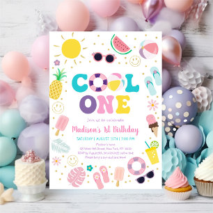 Coola ett Boho Bassäng Party 1:a födelsedag Inbjudningar