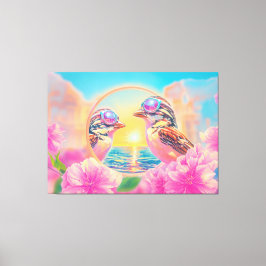 Coola Fåglar med solglasögon vid solnedgång Canvastryck