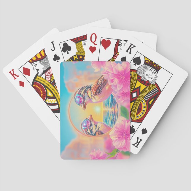 Coola Fåglar med solglasögon vid solnedgång Casinokort (Baksidan)