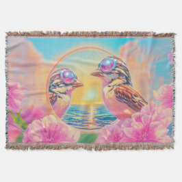 Coola Fåglar med solglasögon vid solnedgång Filt