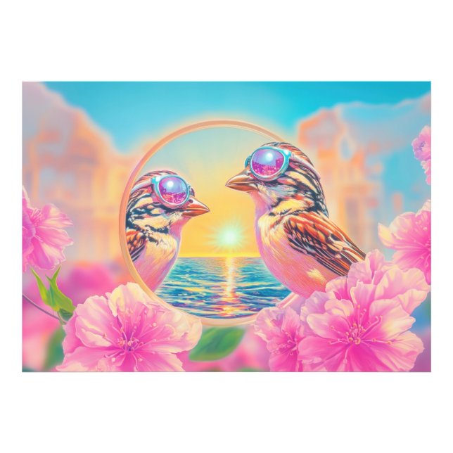 Coola Fåglar med solglasögon vid solnedgång Fototryck (Framsidan)